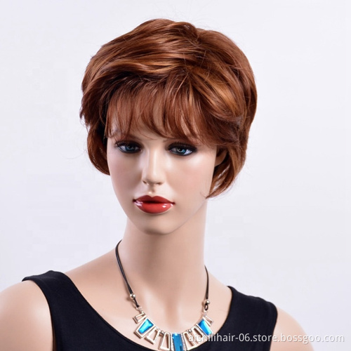 The best-selling synthesis nut-brown  short  synthesis  straight  hair wig for European and American women